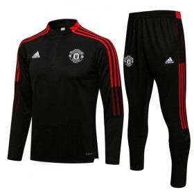 Manchester United Kind Trainings Sweatshirt Pak Kwart-Zip 2022-23 Zwart Rode